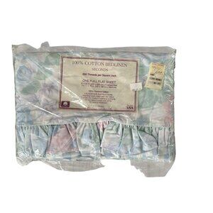 NOS Stevens Full Flat Sheet Floral Combed Cotton Light Pastels Ruffle 88 Filenes